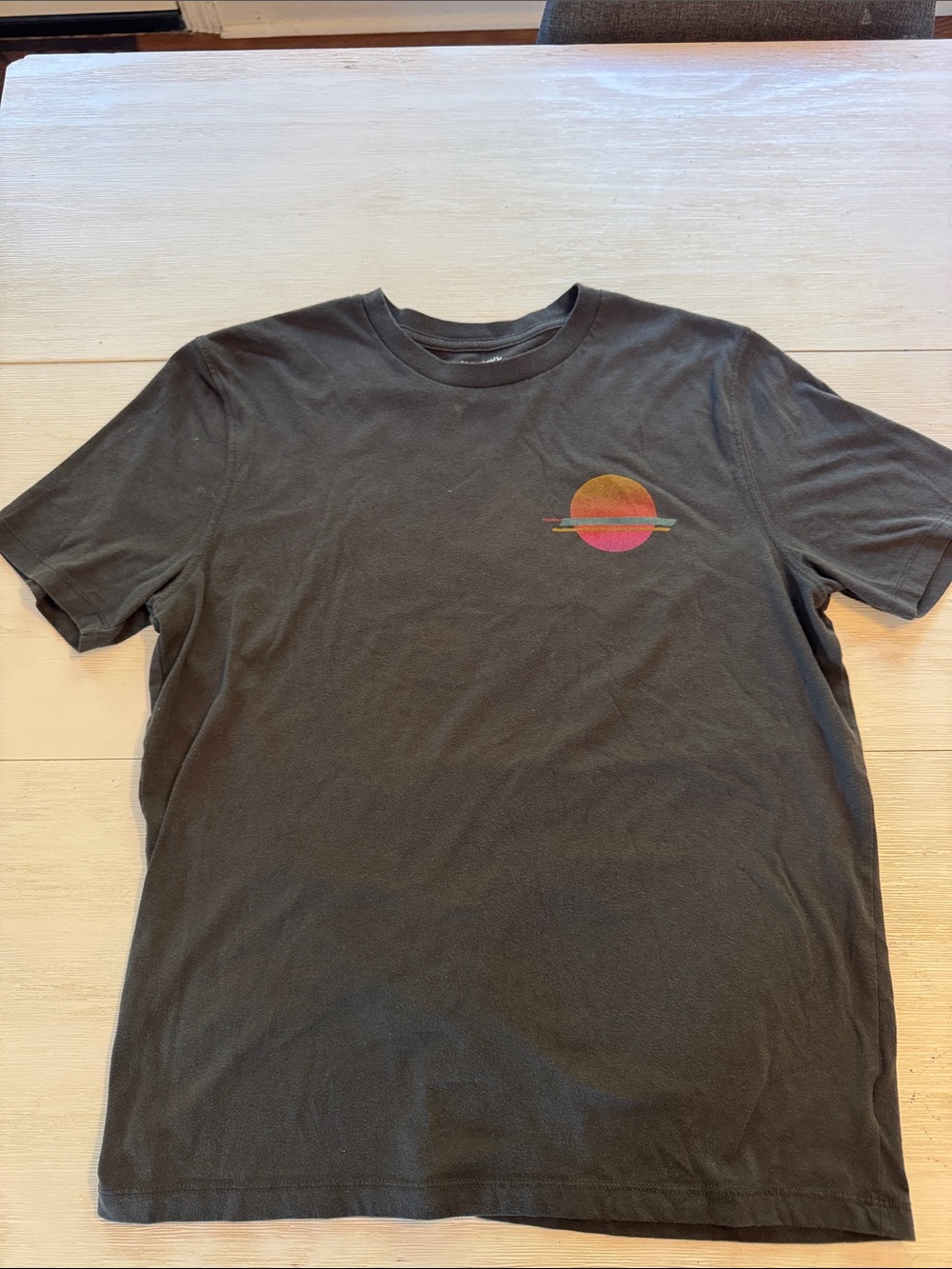 Old Navy Black Short Sleeve Tee with Pink-Orange Sunset Graphic